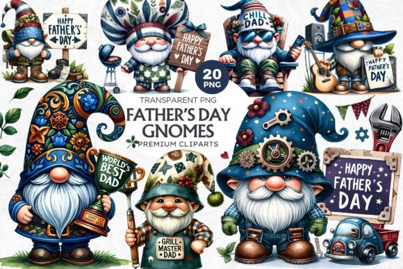 20 Fathers Day Gnome Clipart Bundle