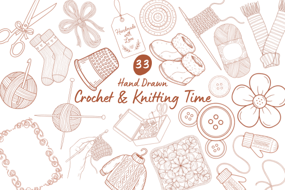 33 Crochet Knitting Hand Drawn Kit