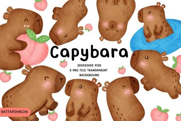 Cute Capybara Cartoon Clipart: Your Go-To Design Asset for Creative and Commercial Projects