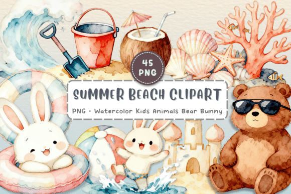 Enhance Your Summer Designs with Adorable Watercolor Beach Clipart