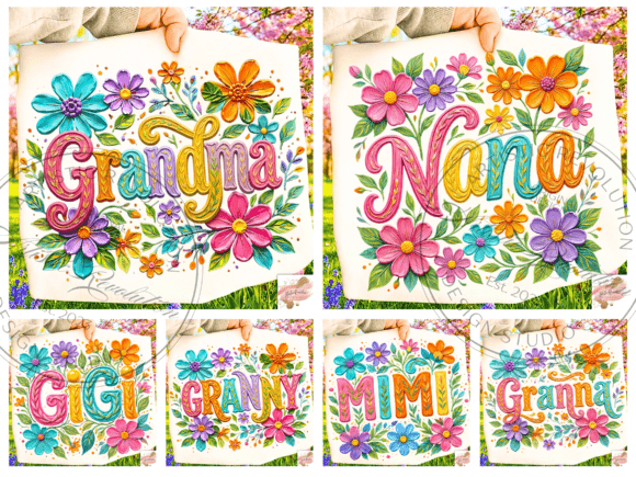 Floral Grandma PNG Bundle: Nana, Gigi & Mimi Designs