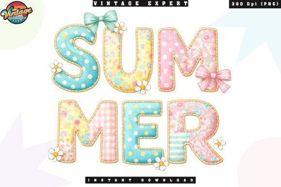 Girly Summer Floral Bow Patchwork PNG: A Versatile Design for Print-on-Demand Projects