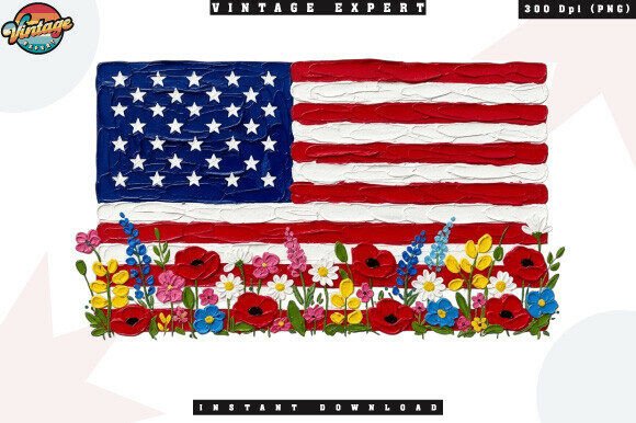 Hand Painted USA Flag Floral Drip PNG: A Patriotic Design for Creative Projects