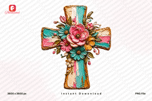 Integrating Hand Painted Floral Cross PNG into Creative and Commercial Projects