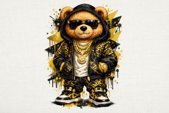 Luxury Teddy Bear Streetwear PNG: Cute Meets High Fashion in Modern Design