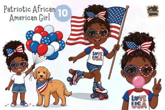 Patriotic African American Girl Cliparts: Creative Design Resources for Celebratory Projects