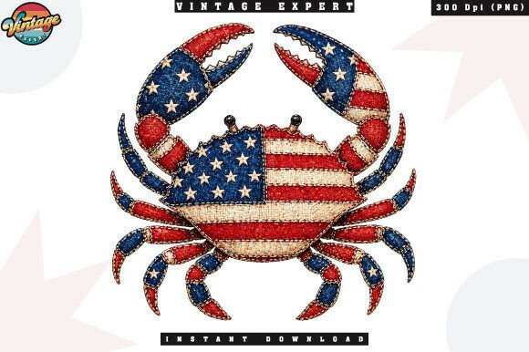 Patriotic Crab Beach Patchwork PNG: A Creative Design Resource