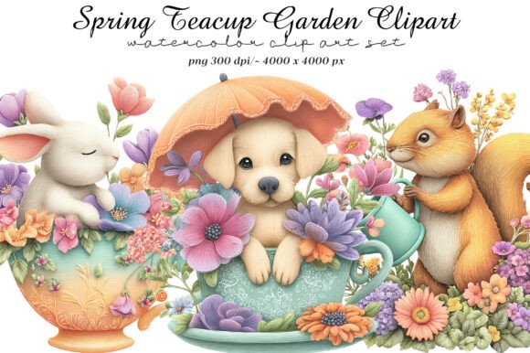 Spring Teacup Garden Clipart: Elevate Your Creative Projects with Elegant Design Elements