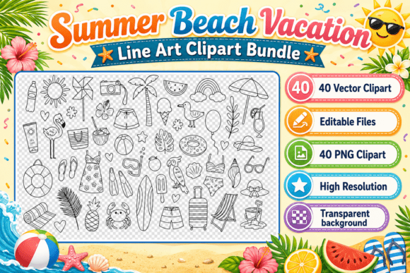 Summer Beach Vacation Line Art Bundle: Creative Possibilities for Every Project