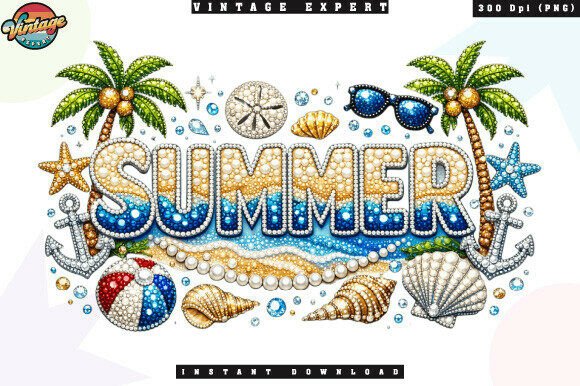 Summer Ocean Beach Seashells Glitter PNG Design
