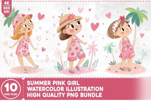 Summer Pink Girl Watercolor Bundle: A Versatile Design Resource for Creative Entrepreneurs