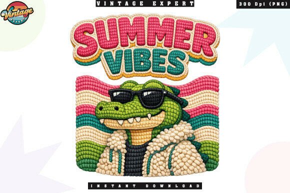 Summer Vibes Crocodile Crochet Yarn PNG