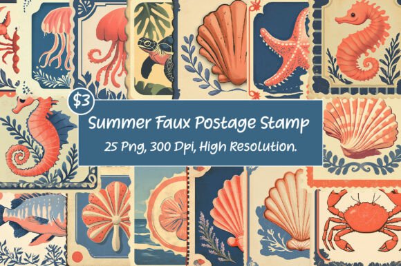 Vintage Summer Faux Postage Stamp Clipar