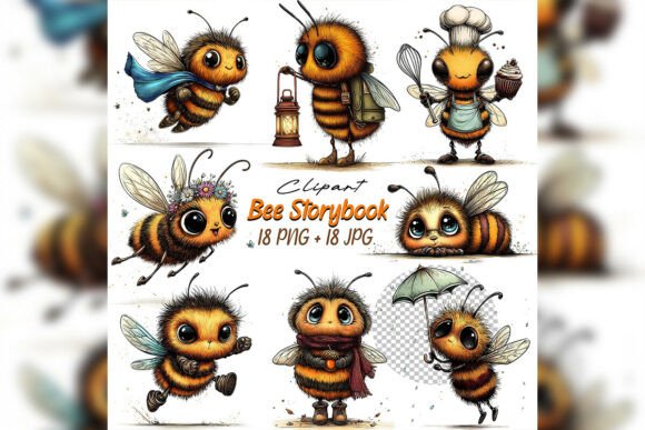 Whimsical Bee Storybook Clipart Set: A Playful Spark for Creative Projects