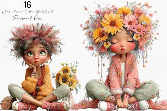 Whimsical Summer Sunflower Girl Clipart: A Versatile Design Resource